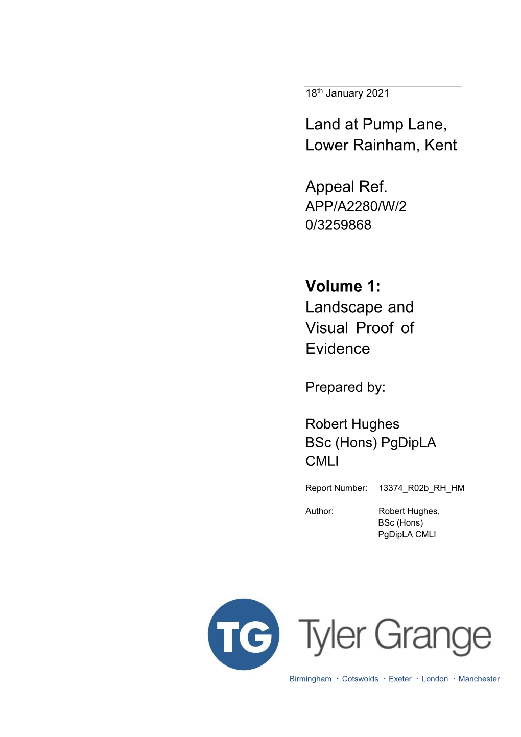 Land at Pump Lane, Lower Rainham, Kent Appeal Ref. Volume 1