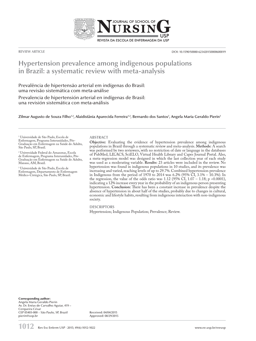 Hypertension Prevalence Among Indigenous Populations in Brazil: a Systematic Review with Meta-Analysis