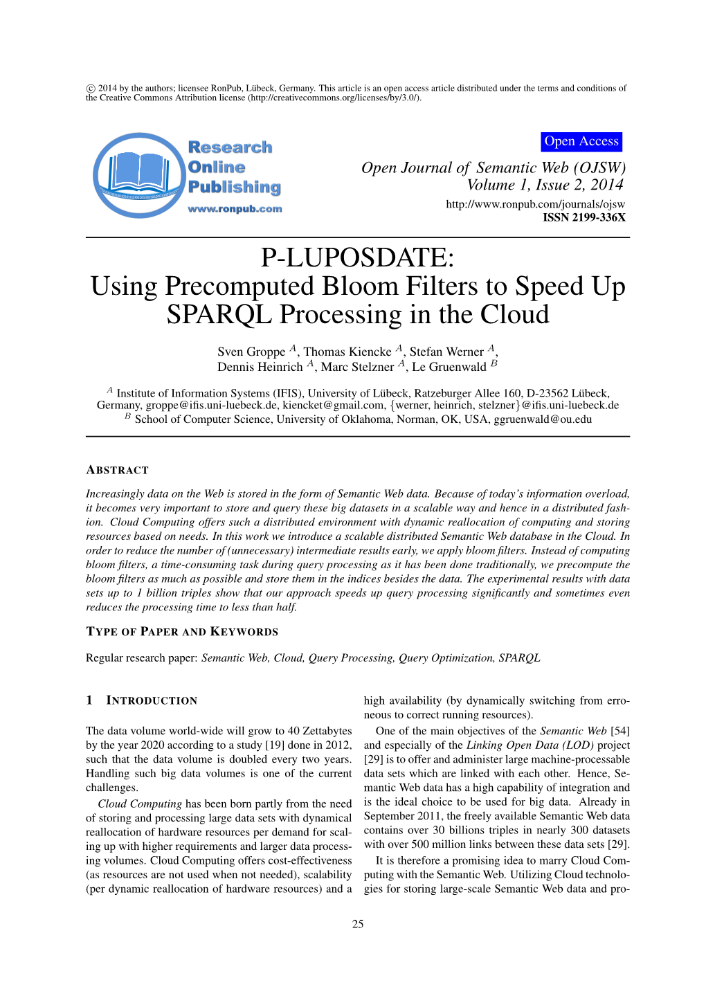 Using Precomputed Bloom Filters to Speed up SPARQL Processing in the Cloud