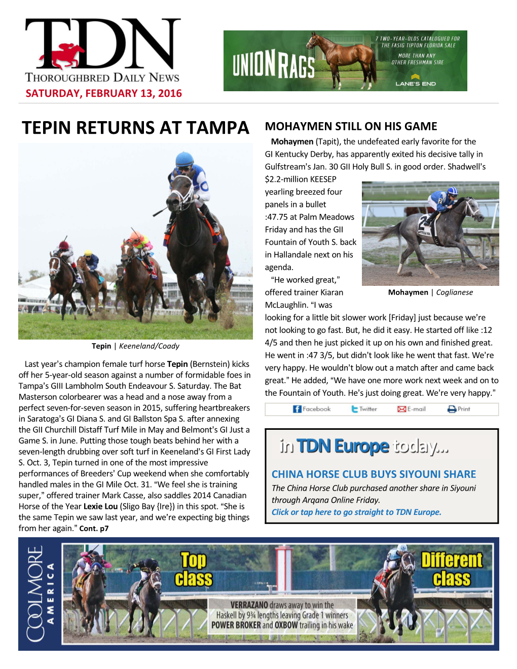 Tepin Returns at Tampa