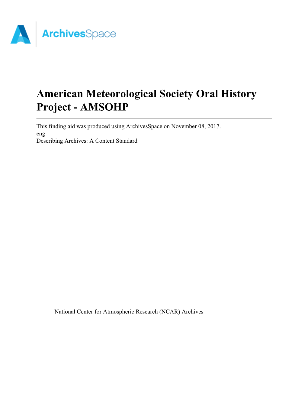 American Meteorological Society Oral History Project - AMSOHP