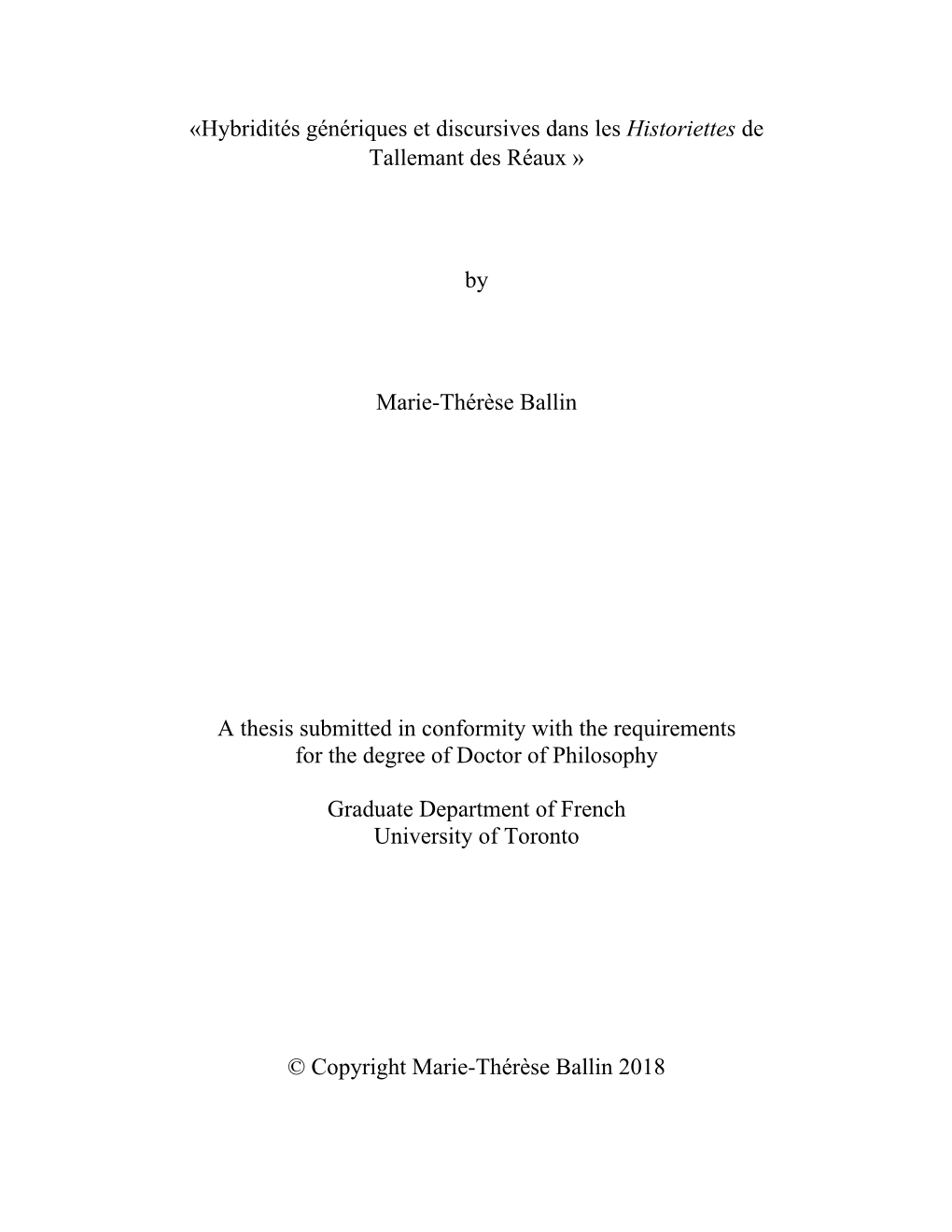 «Hybridités Génériques Et Discursives Dans Les Historiettes De Tallemant Des Réaux »