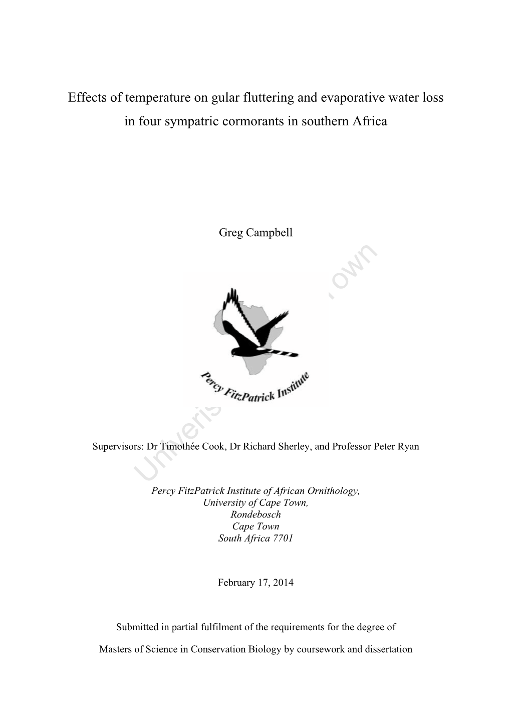 Effects of Temperature on Gular Fluttering and Evaporative Water Loss in Four Sympatric Cormorants in Southern Africa