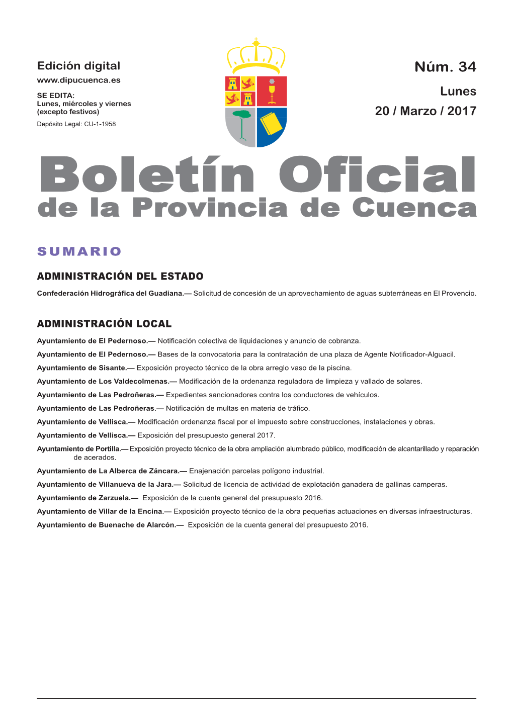 Boletín Oficial De La Provincia De Cuenca Sumario Administración Del Estado