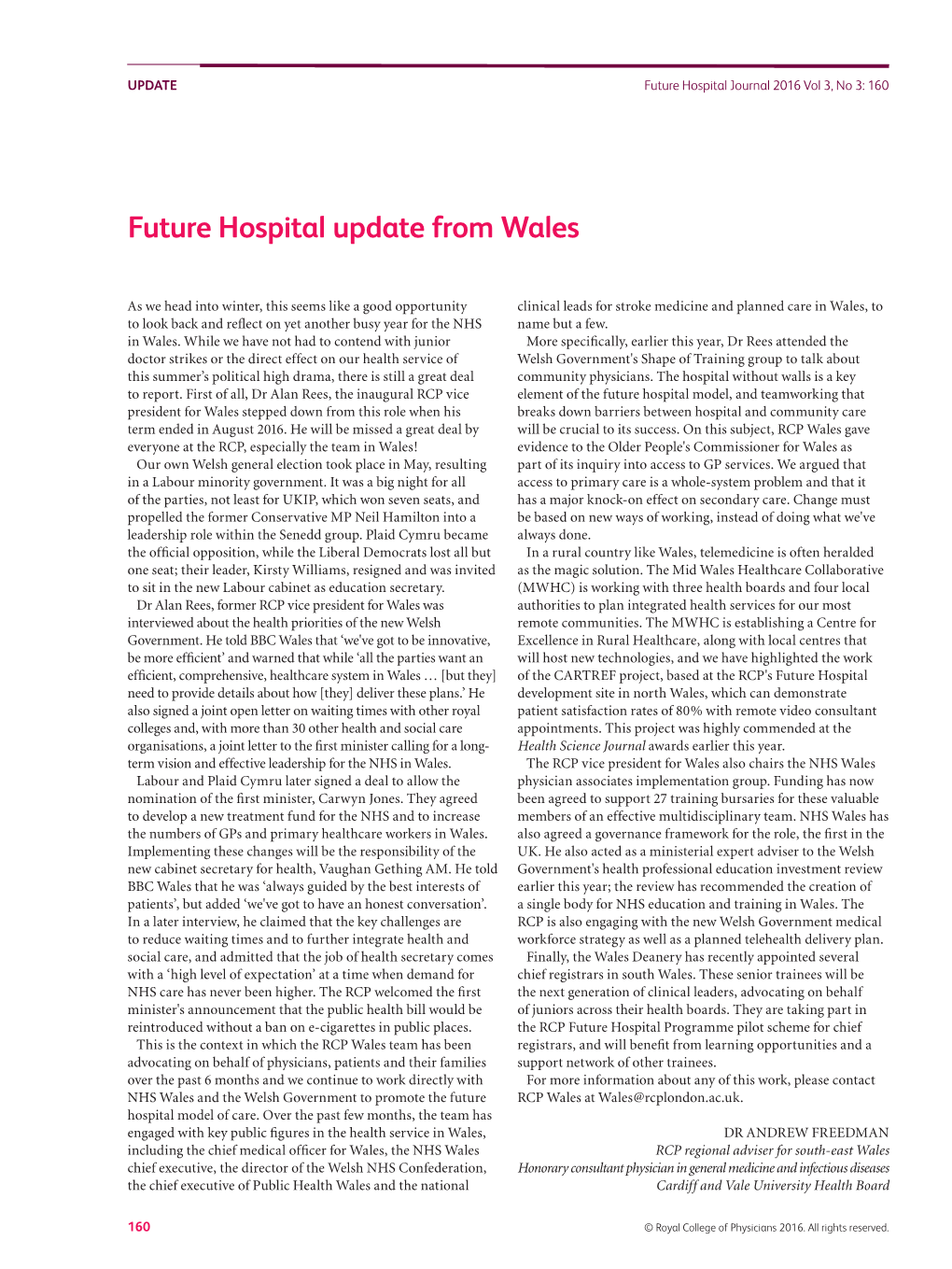 Future Hospital Update from Wales