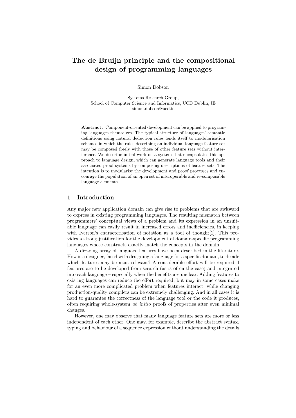The De Bruijn Principle and the Compositional Design of Programming Languages