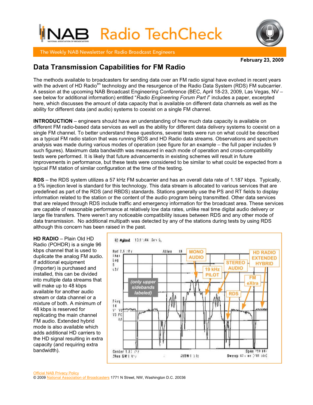 Data Transmission Capabilities for FM Radio