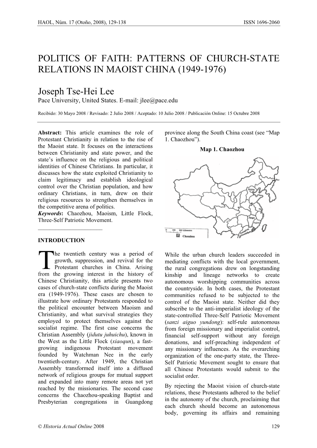 Patterns of Church-State Relations in Maoist China (1949-1976)