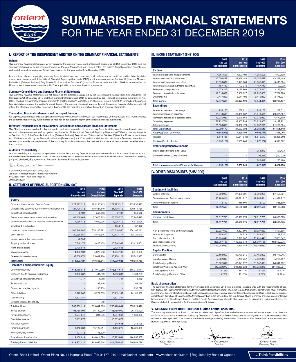 Summarised Financial Statements for the Year Ended 31 December 2019