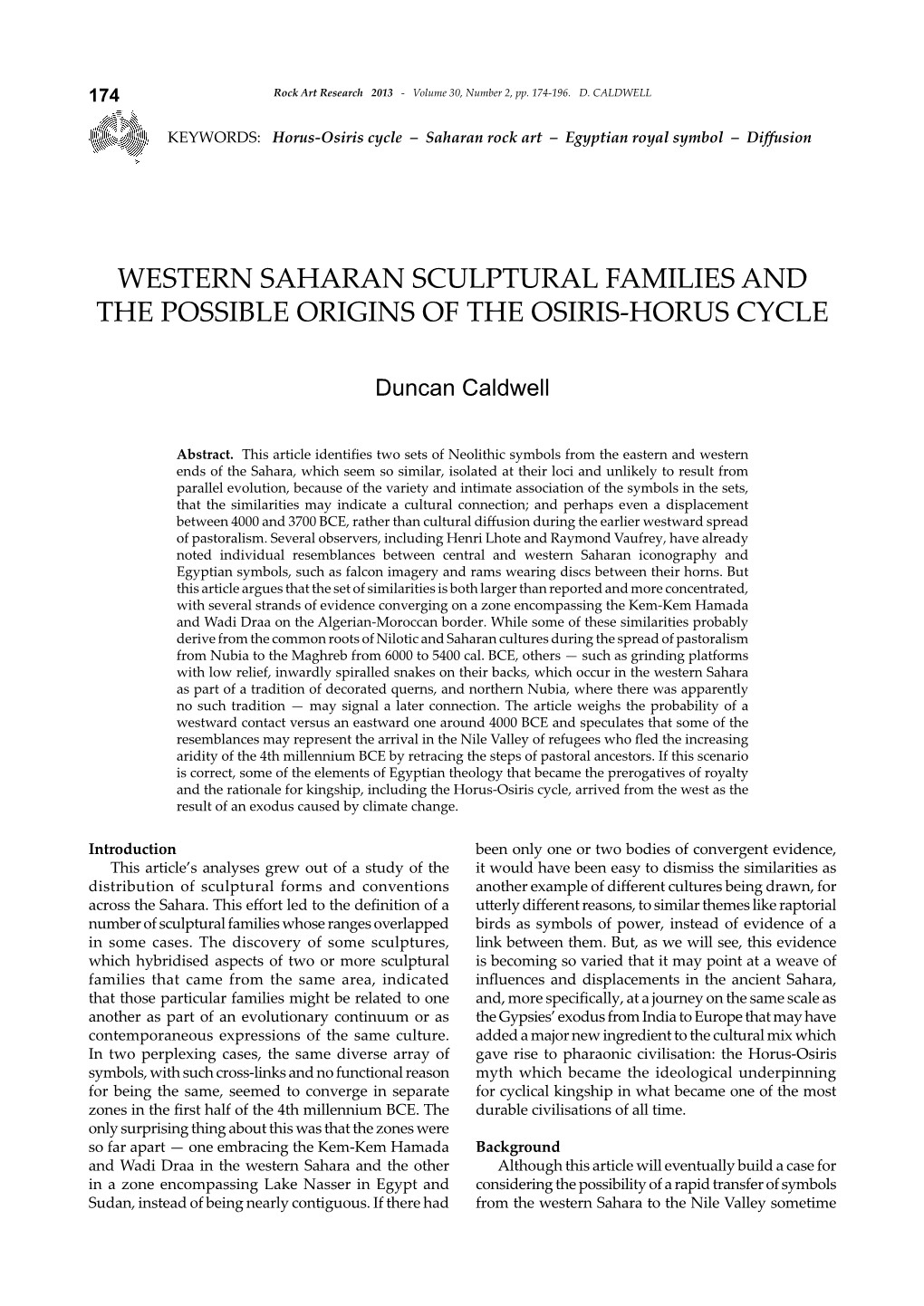 Western Saharan Sculptural Families and the Possible Origins of the Osiris-Horus Cycle