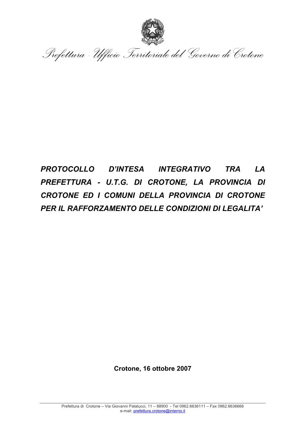 Prefettura - Ufficio Territoriale Del Governo Di Crotone