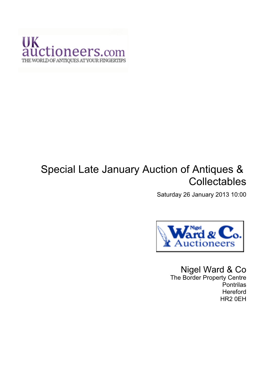 Special Late January Auction of Antiques & Collectables