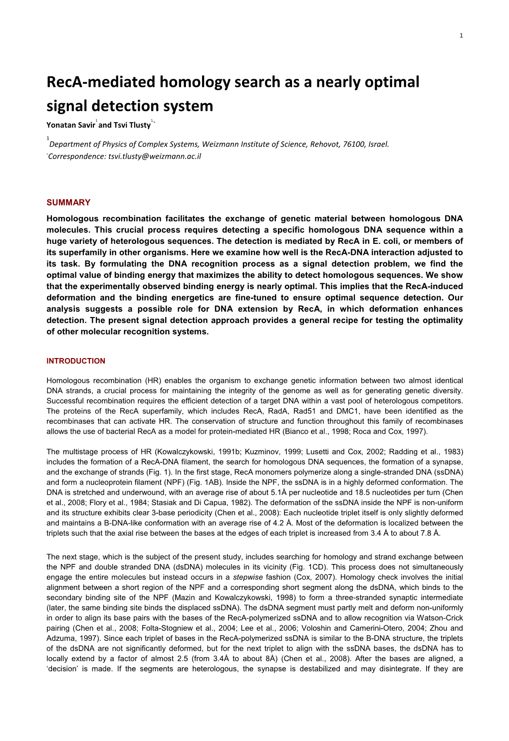 Reca-Mediated Homology Search As a Nearly Optimal Signal Detection