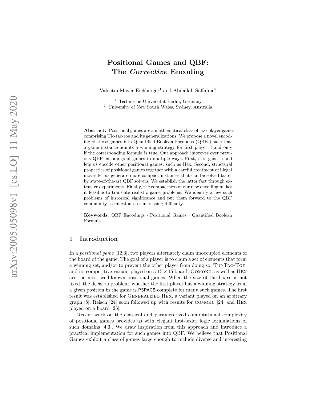 Positional Games and QBF: the Corrective Encoding 3
