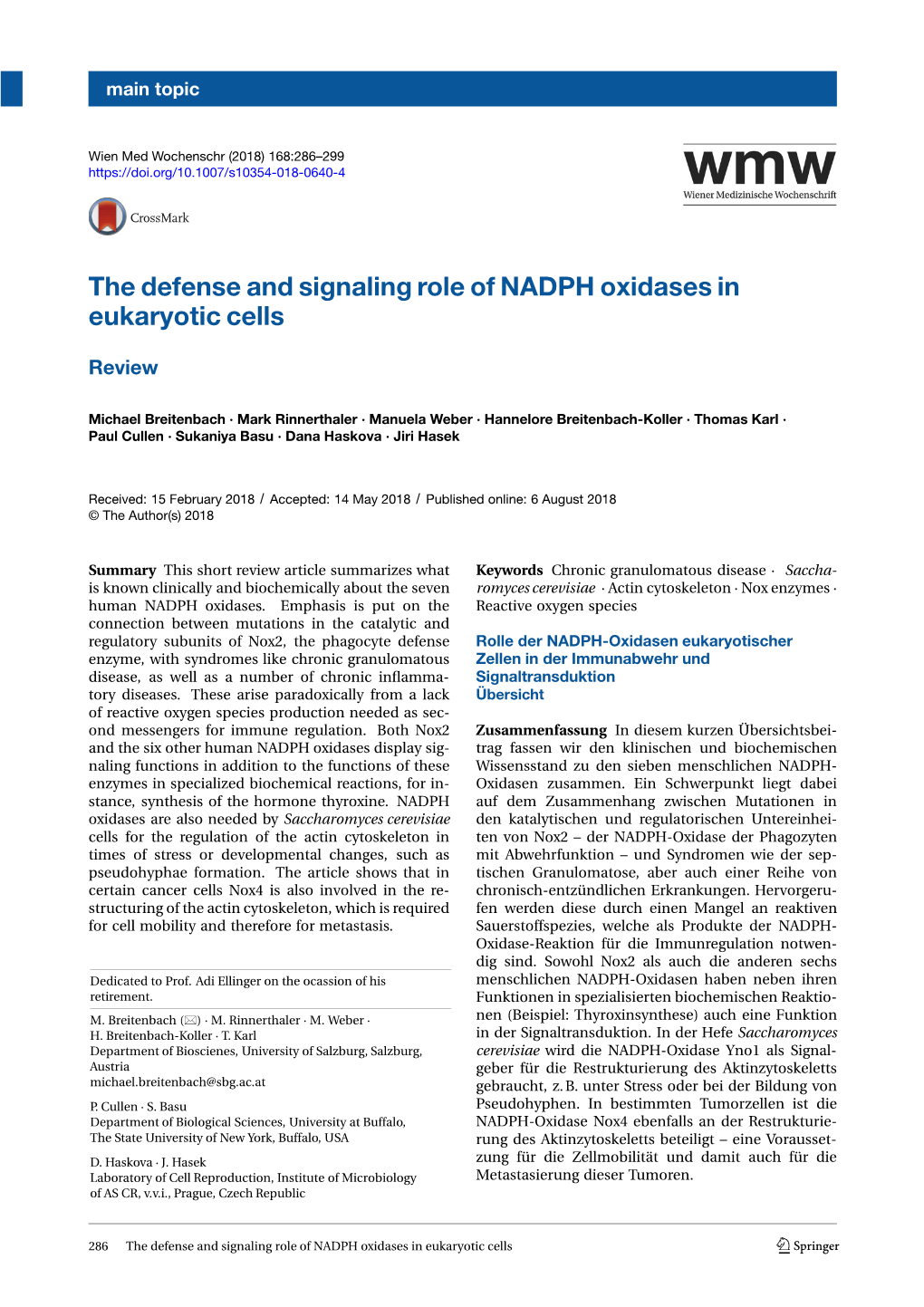 The Defense and Signaling Role of NADPH Oxidases in Eukaryotic Cells