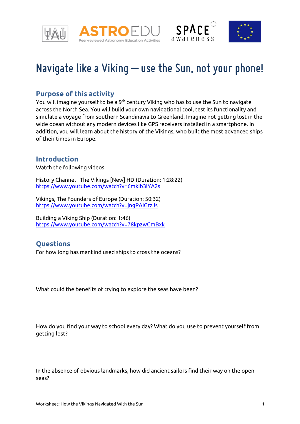 Worksheet: How the Vikings Navigated with the Sun 1