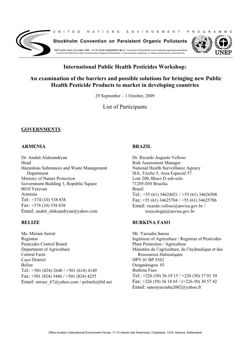 International Public Health Pesticides Workshop