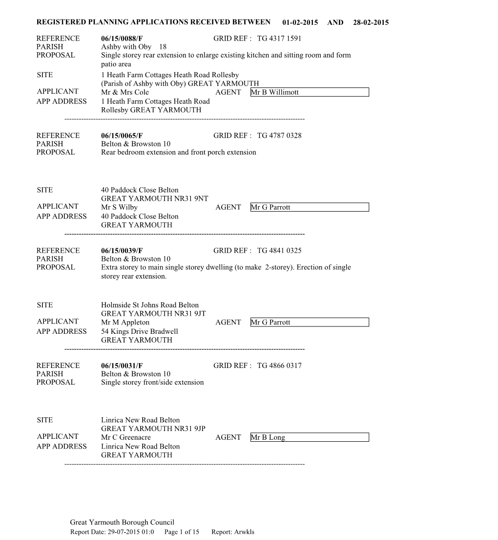 Great Yarmouth Borough Council REGISTERED PLANNING