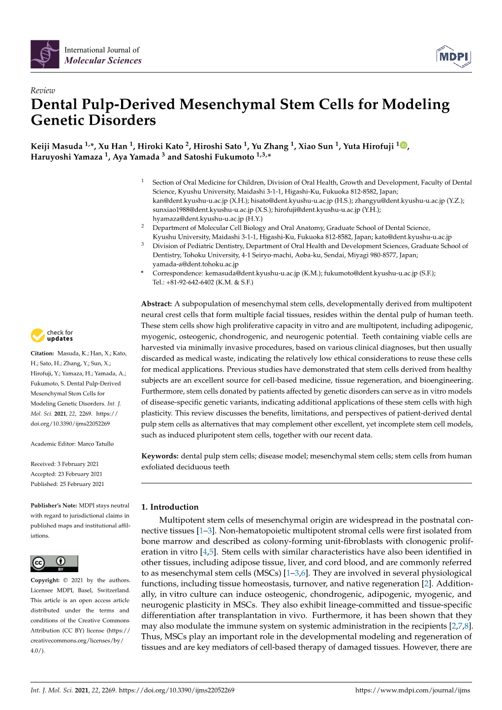 Dental Pulp-Derived Mesenchymal Stem Cells for Modeling Genetic Disorders