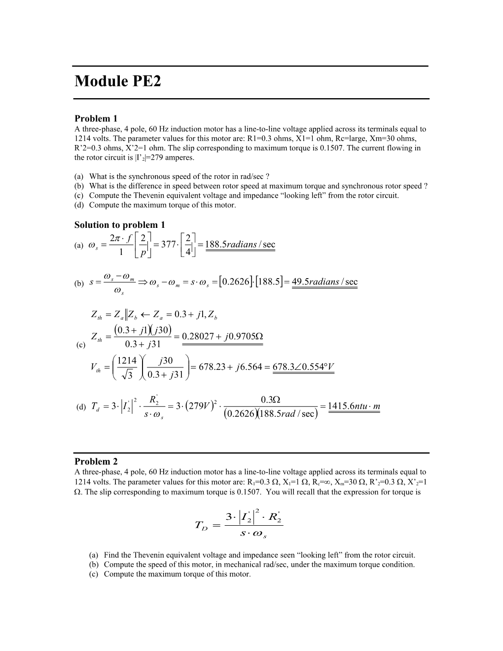 (A) What Is the Synchronous Speed of the Rotor in Rad/Sec ?