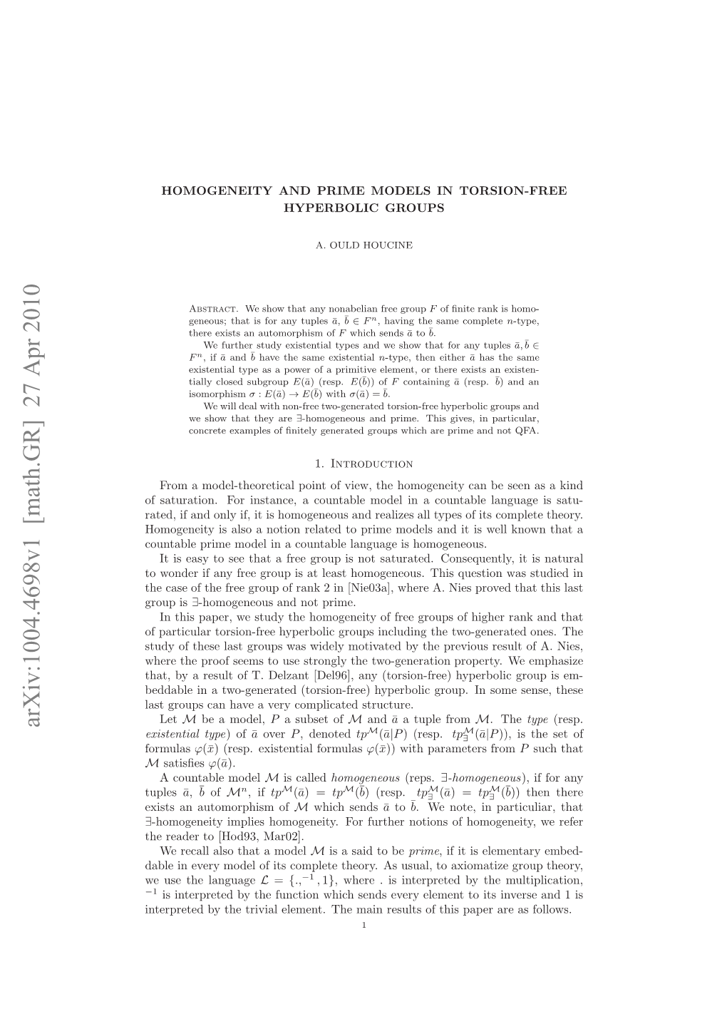 Homogeneity and Prime Models in Torsion-Free Hyperbolic Groups 3