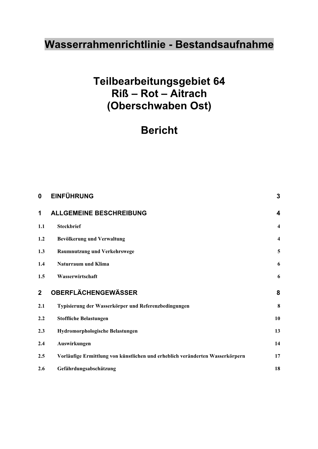 Wasserrahmenrichtlinie - Bestandsaufnahme