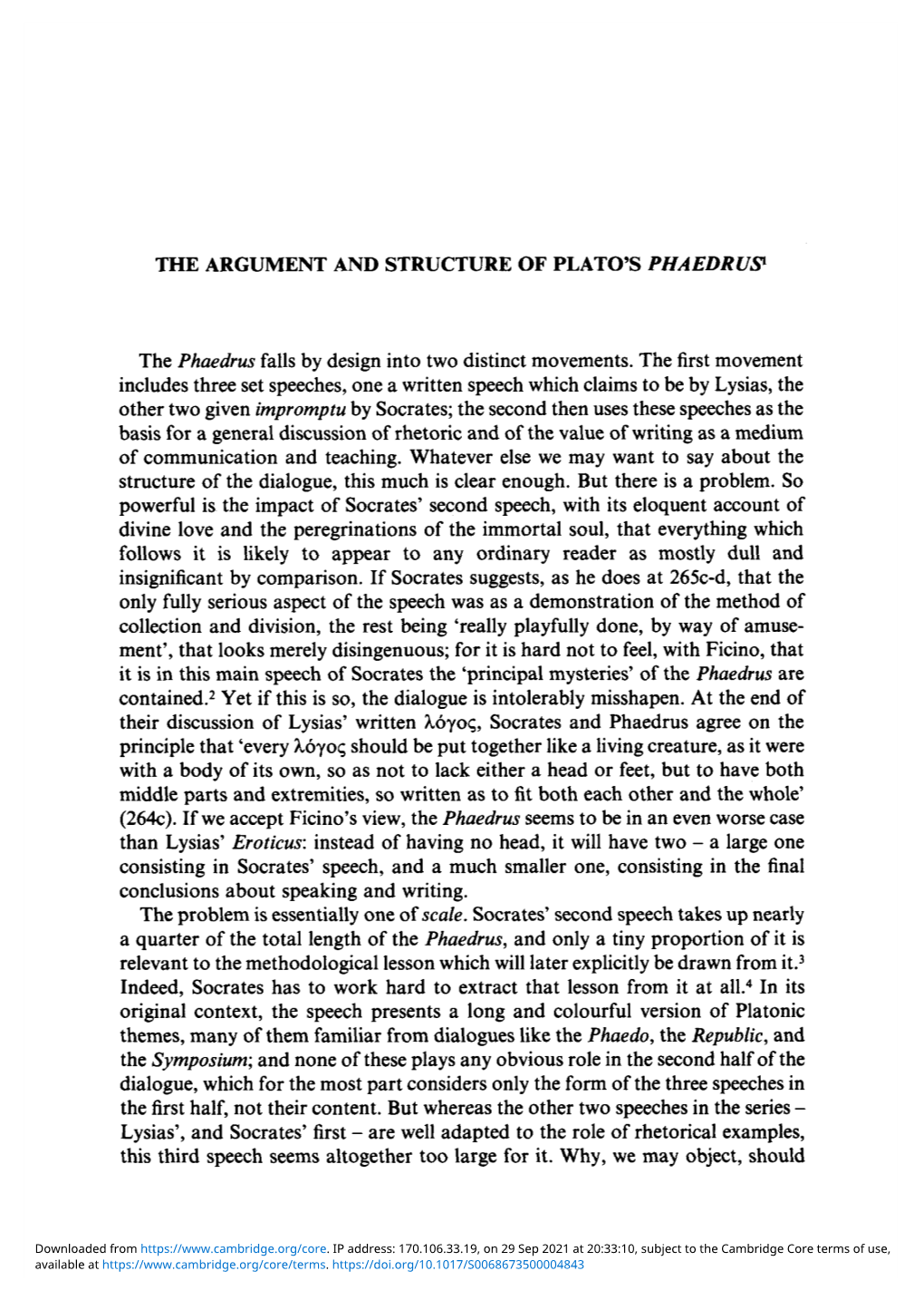 THE ARGUMENT and STRUCTURE of PLATO's PHAEDRUS1 The