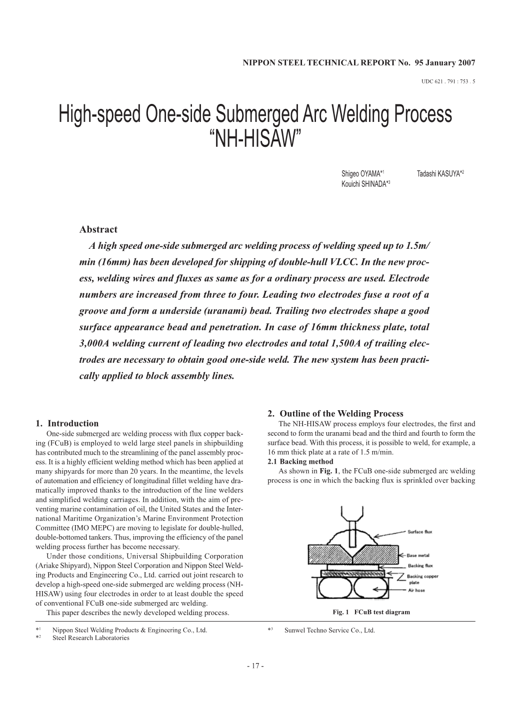 High-Speed One-Side Submerged Arc Welding Process “NH-HISAW”