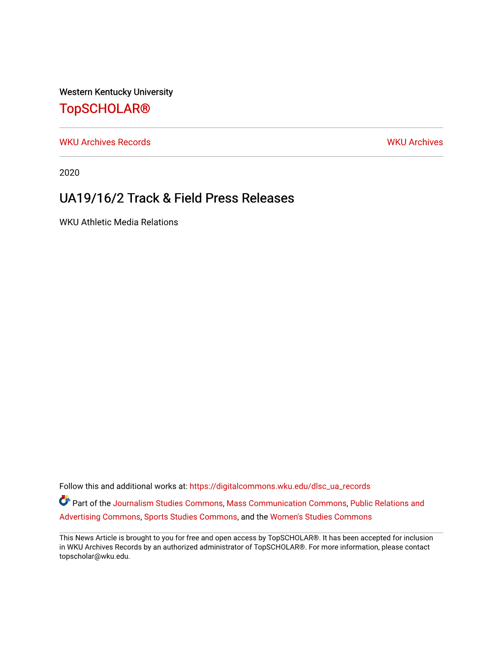 UA19/16/2 Track & Field Press Releases