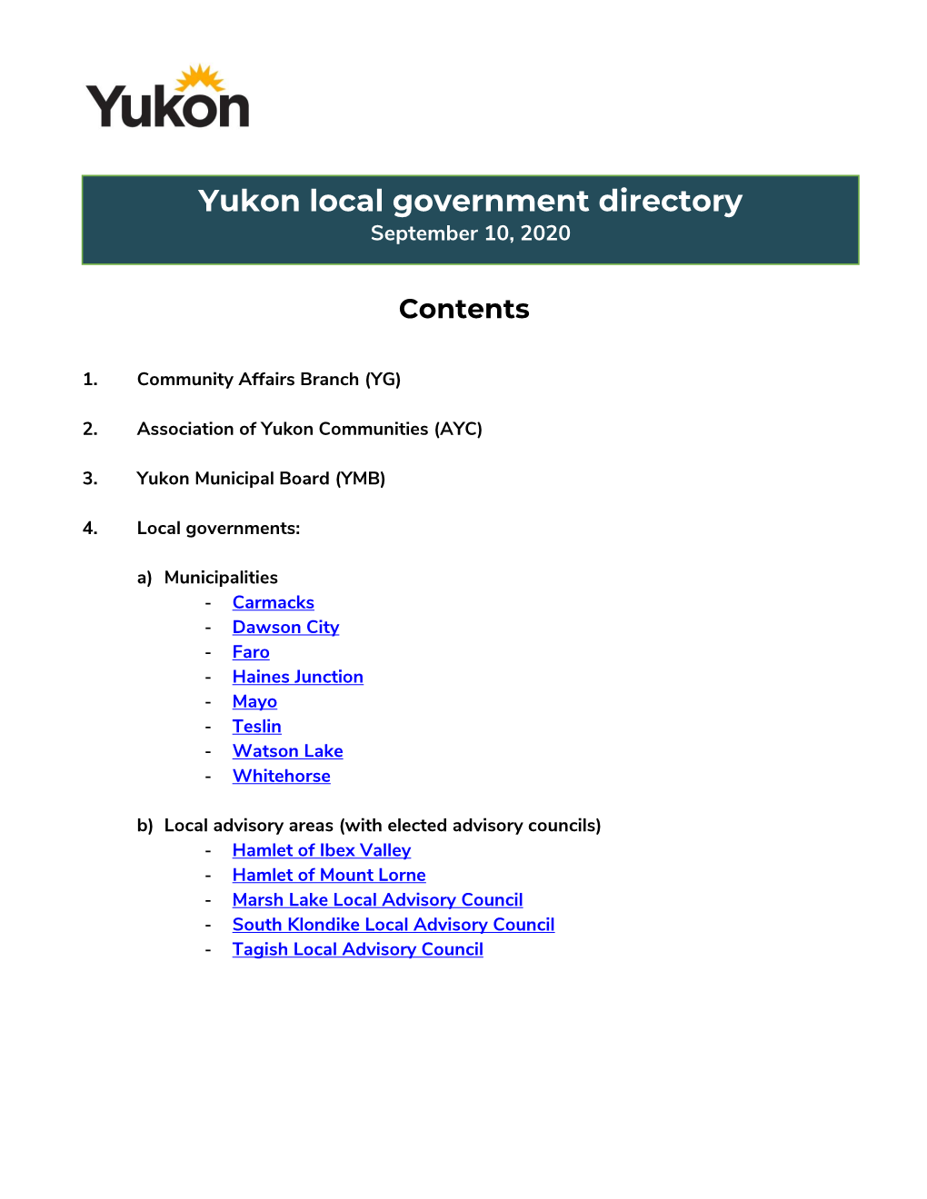 Yukon Local Government Directory