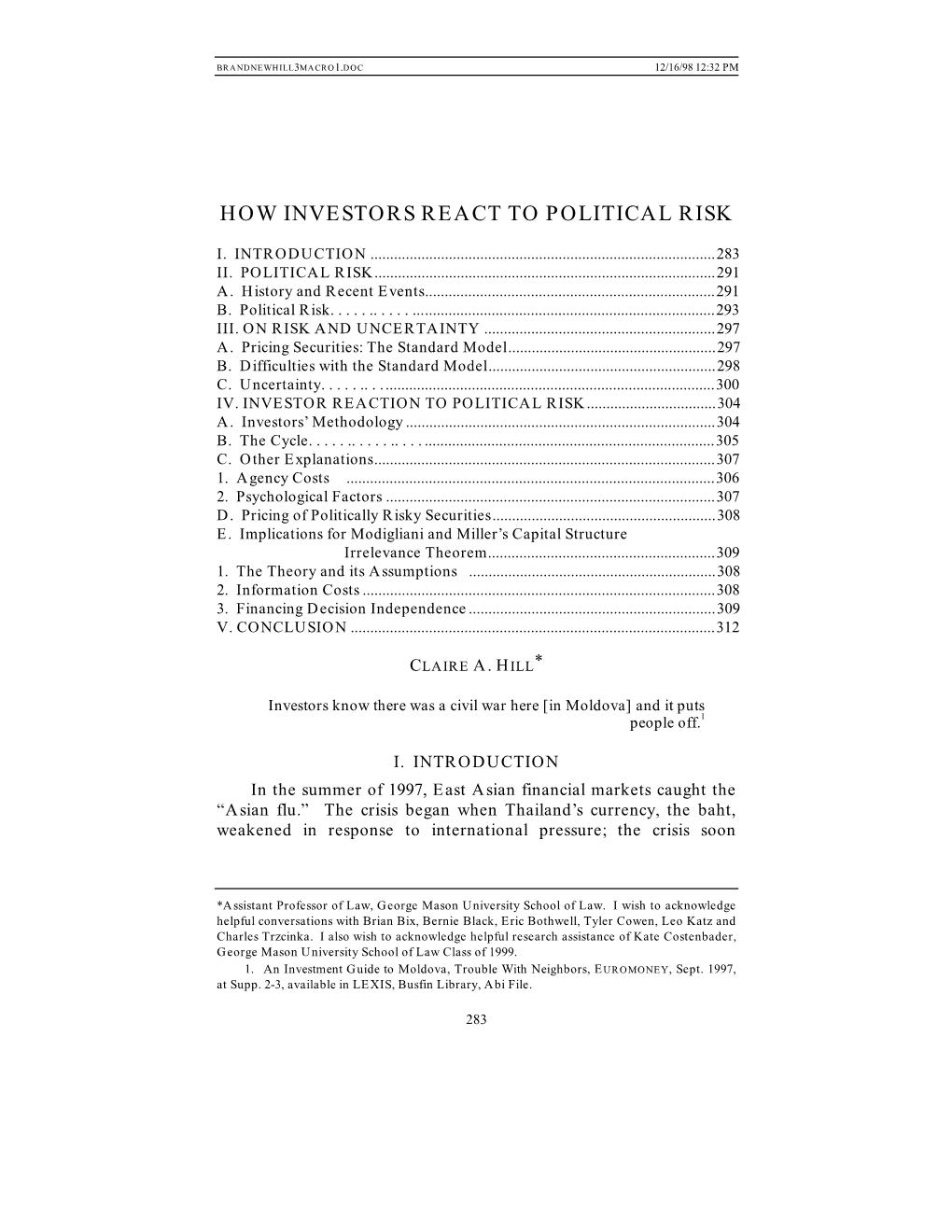 How Investors React to Political Risk