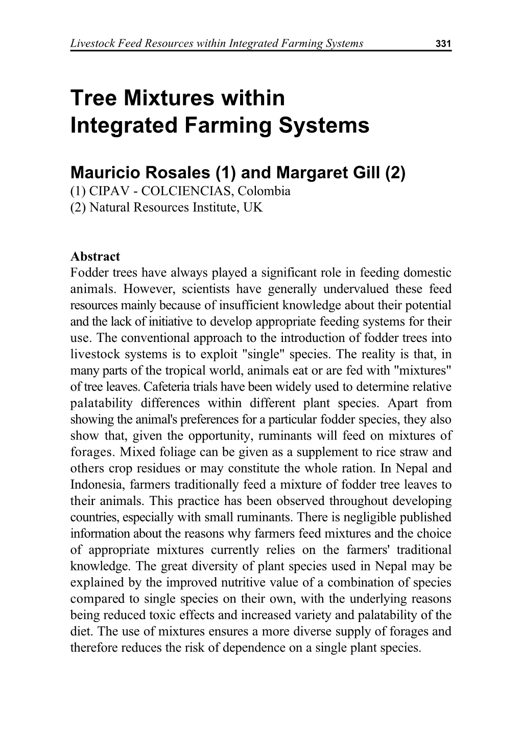 Tree Mixtures Within Integrated Farming Systems