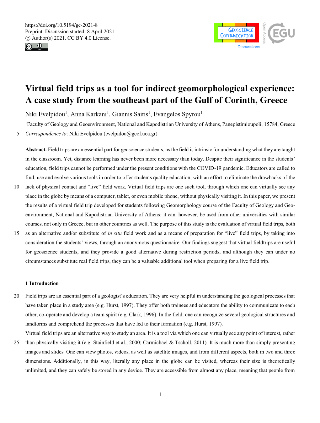 Virtual Field Trips As a Tool for Indirect Geomorphological