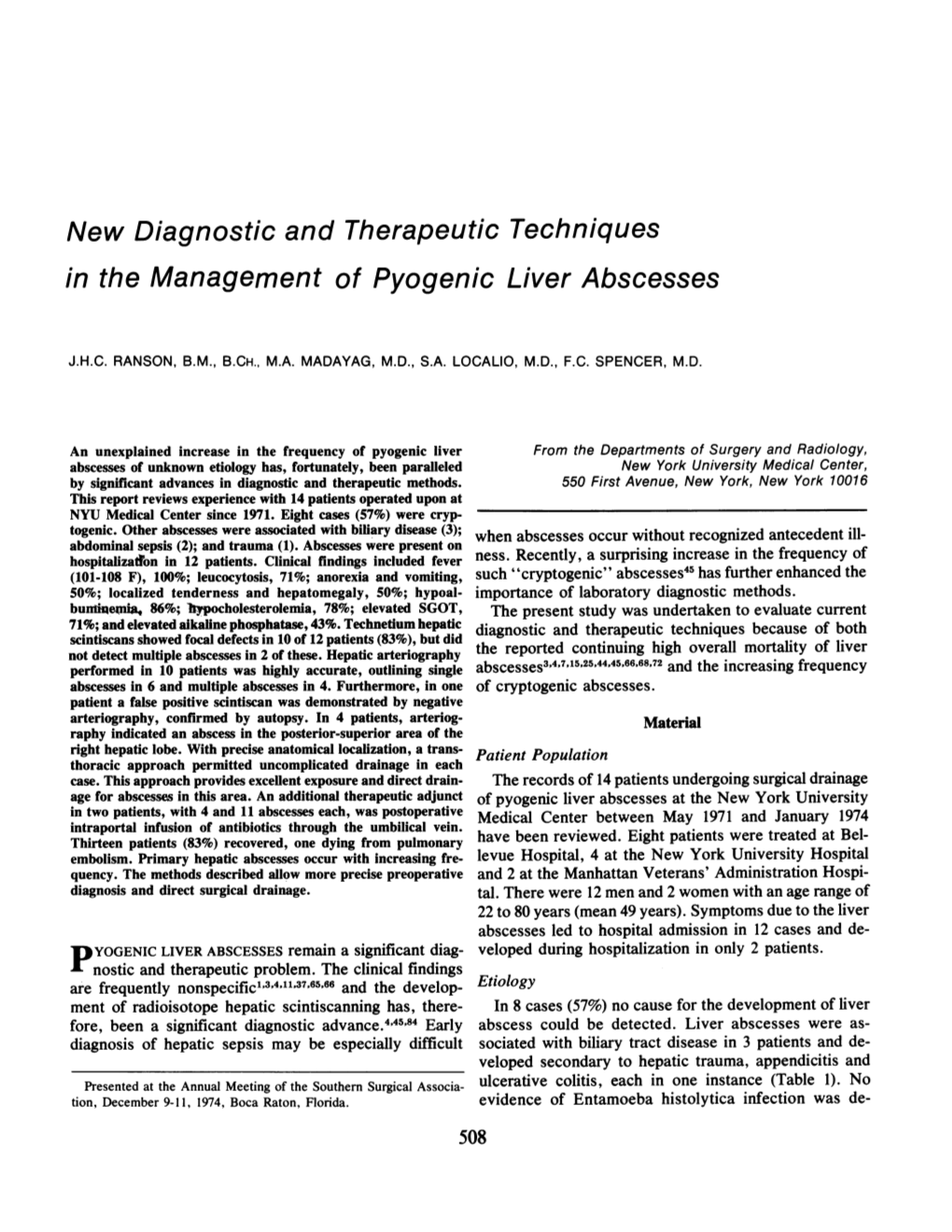 New Diagnostic and Therapeutic Techniques in the Management of Pyogenic Liver Abscesses