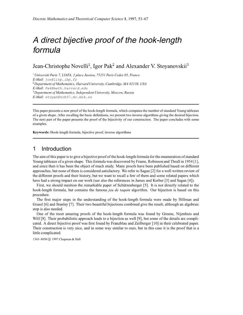 A Direct Bijective Proof of the Hook-Length Formula 55