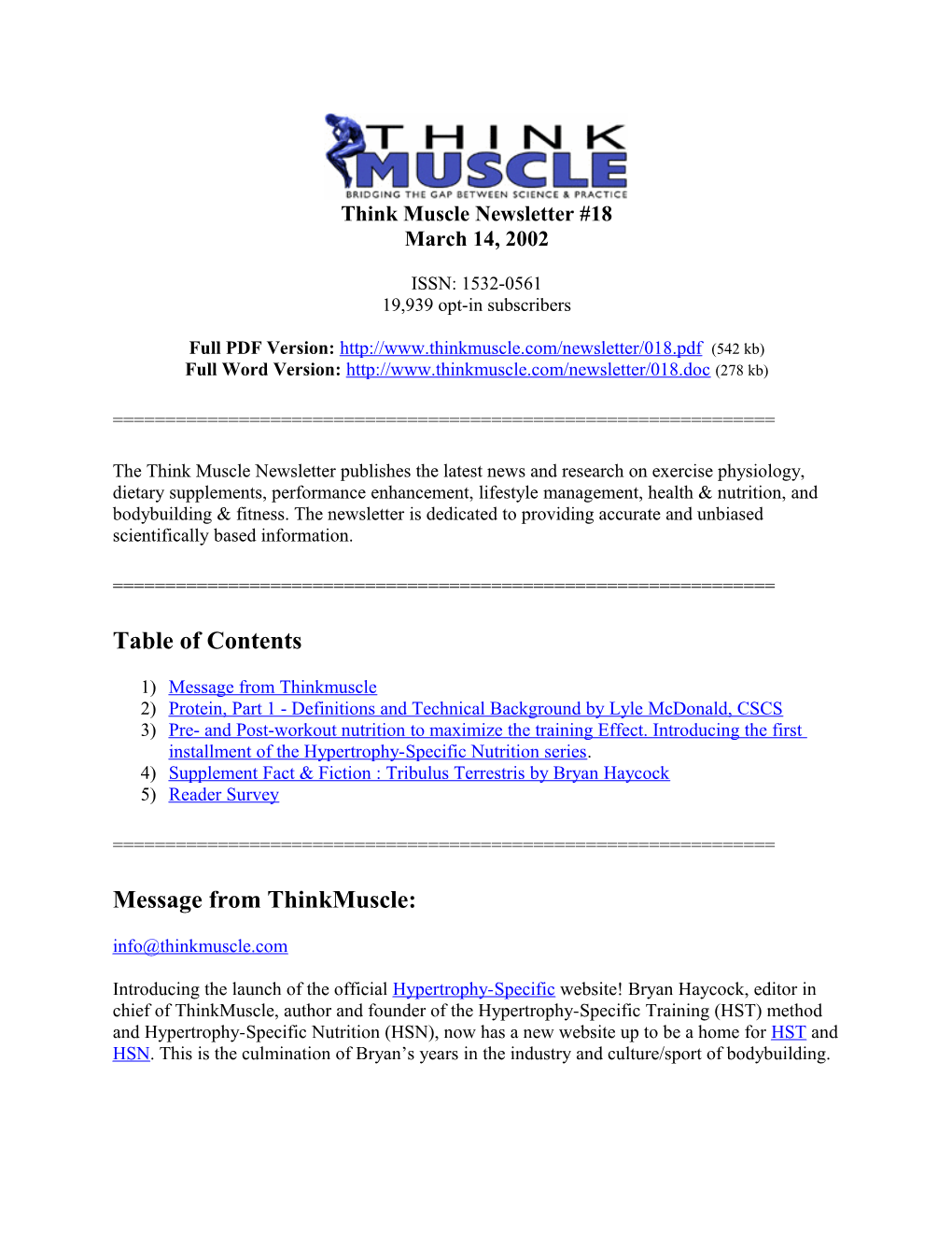 Think Muscle Newsletter #18