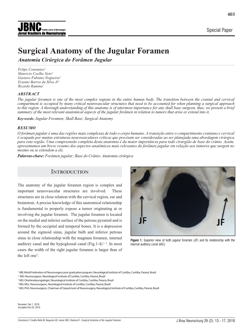 Surgical Anatomy of the Jugular Foramen Anatomia Cirúrgica Do Forâmen Jugular