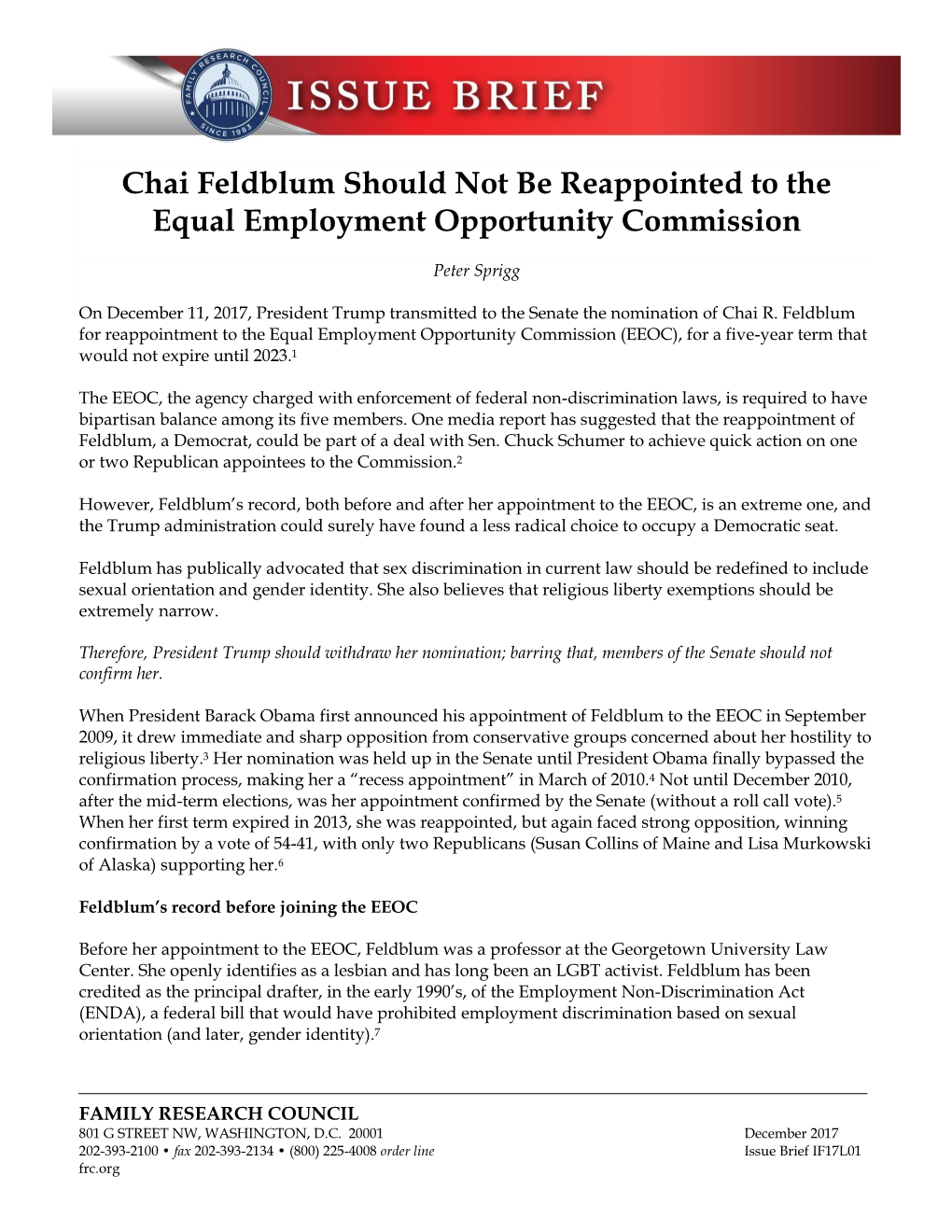 Chai Feldblum Should Not Be Reappointed to the Equal Employment Opportunity Commission