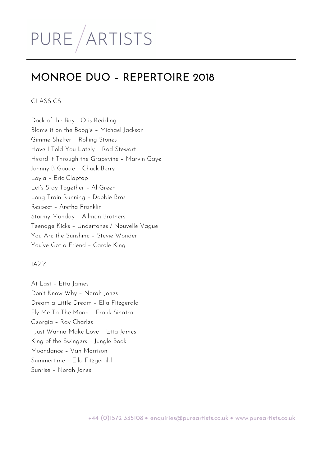 Monroe Duo – Repertoire 2018