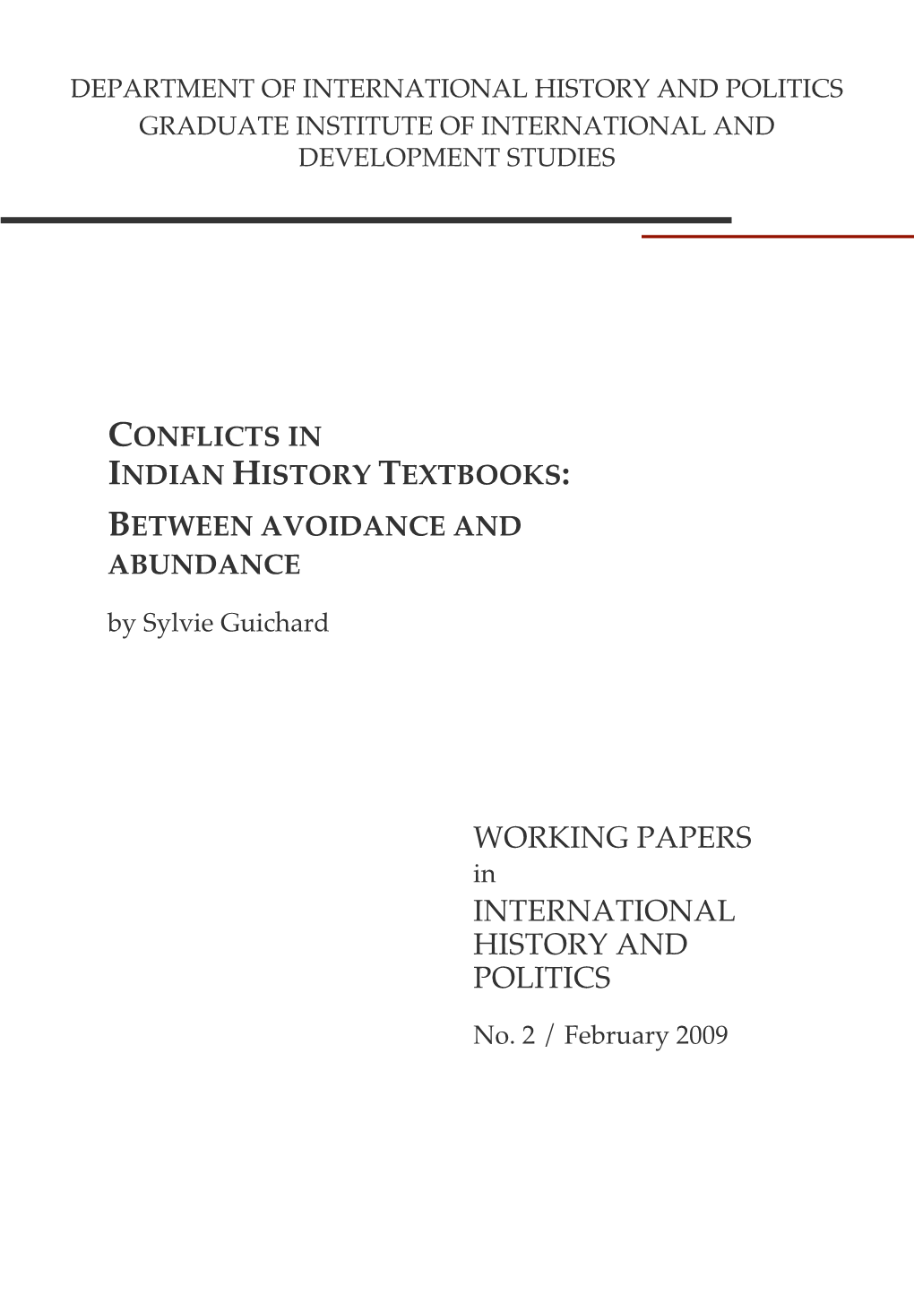 Working Papers International History and Politics