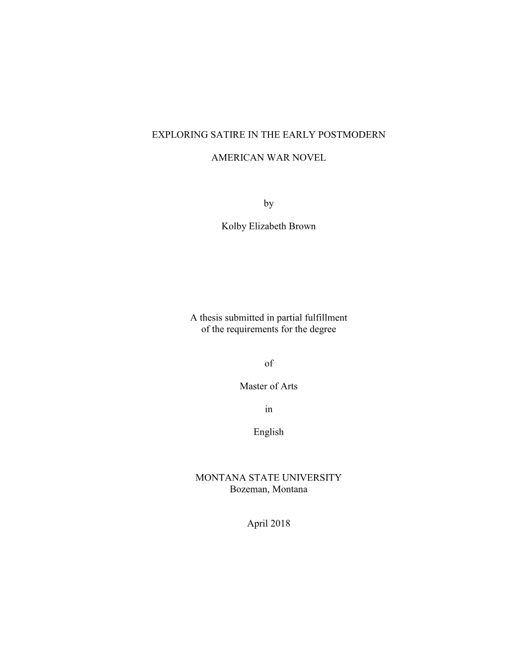 Exploring Satire in the Early Postmodern American War Novel