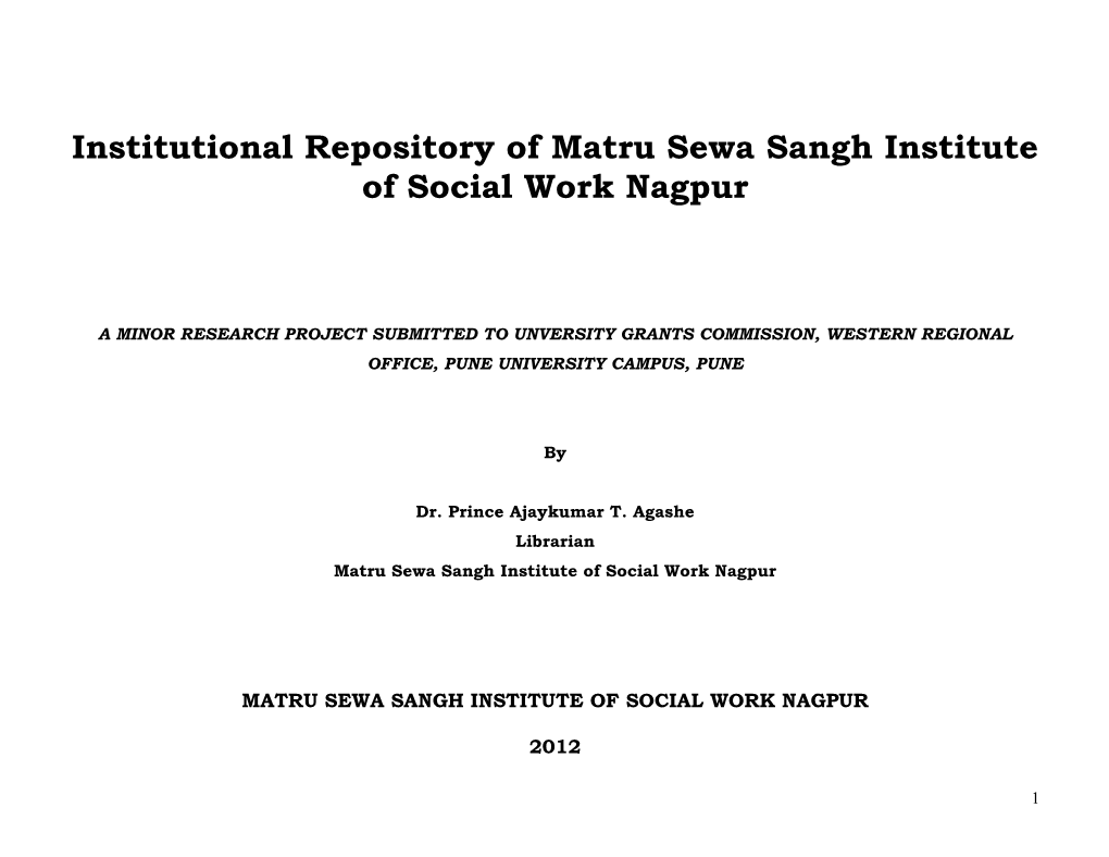 Institutional Repository of Matru Sewa Sangh Institute of Social Work Nagpur