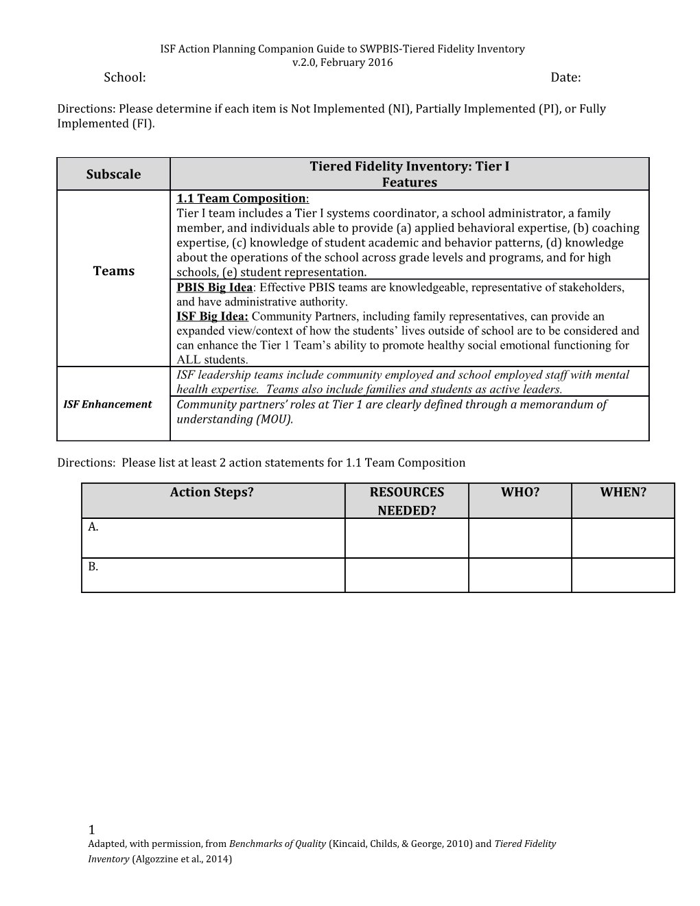 ISF Action Planning Companion Guide to SWPBIS-Tiered Fidelity Inventory