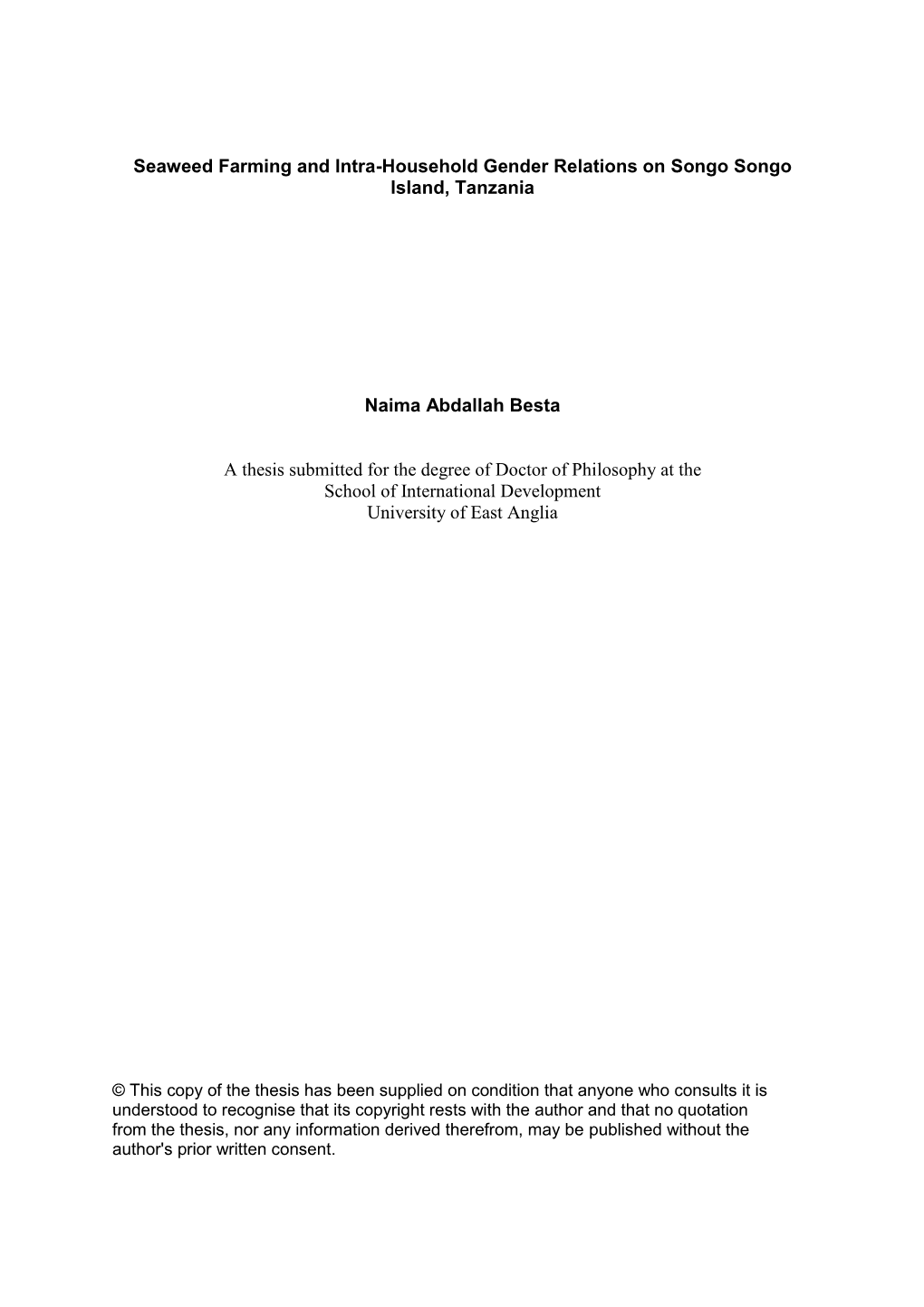 Seaweed Farming and Intra-Household Gender Relations on Songo Songo Island, Tanzania