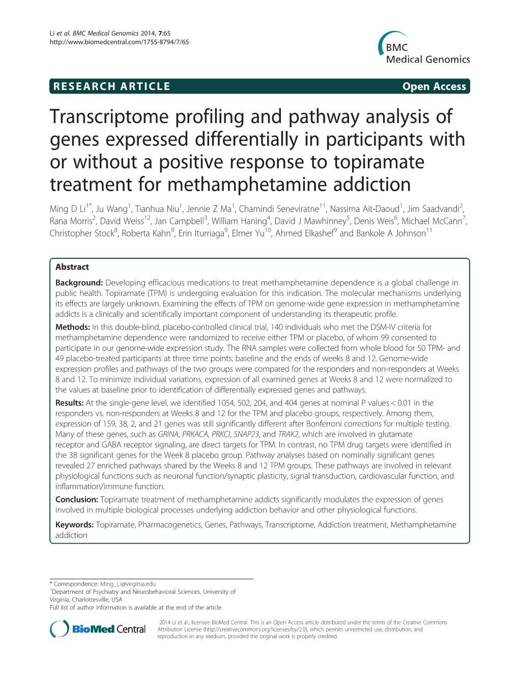 Transcriptome Profiling and Pathway Analysis of Genes Expressed