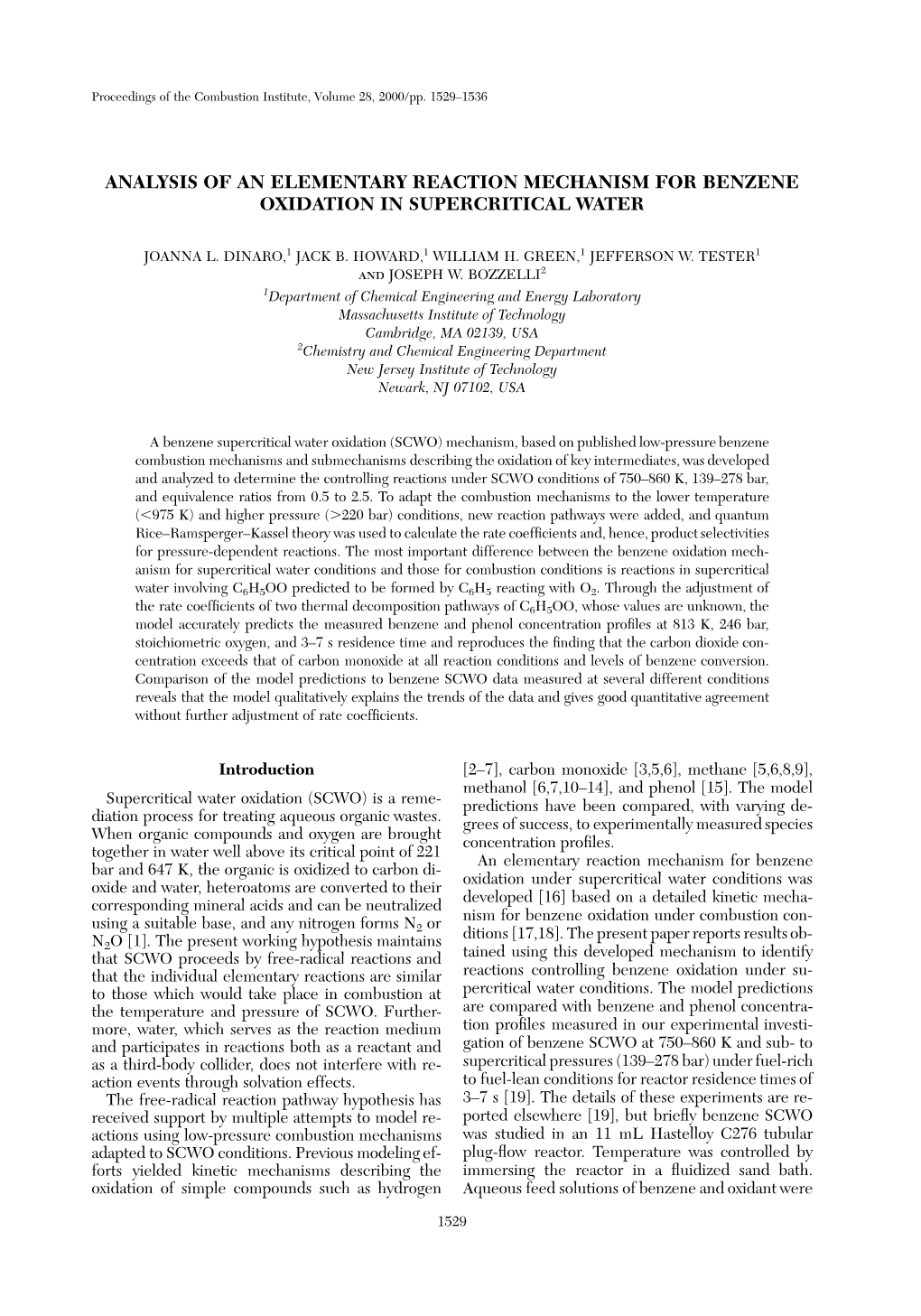 Analysis of an Elementary Reaction Mechanism for Benzene Oxidation in Supercritical Water