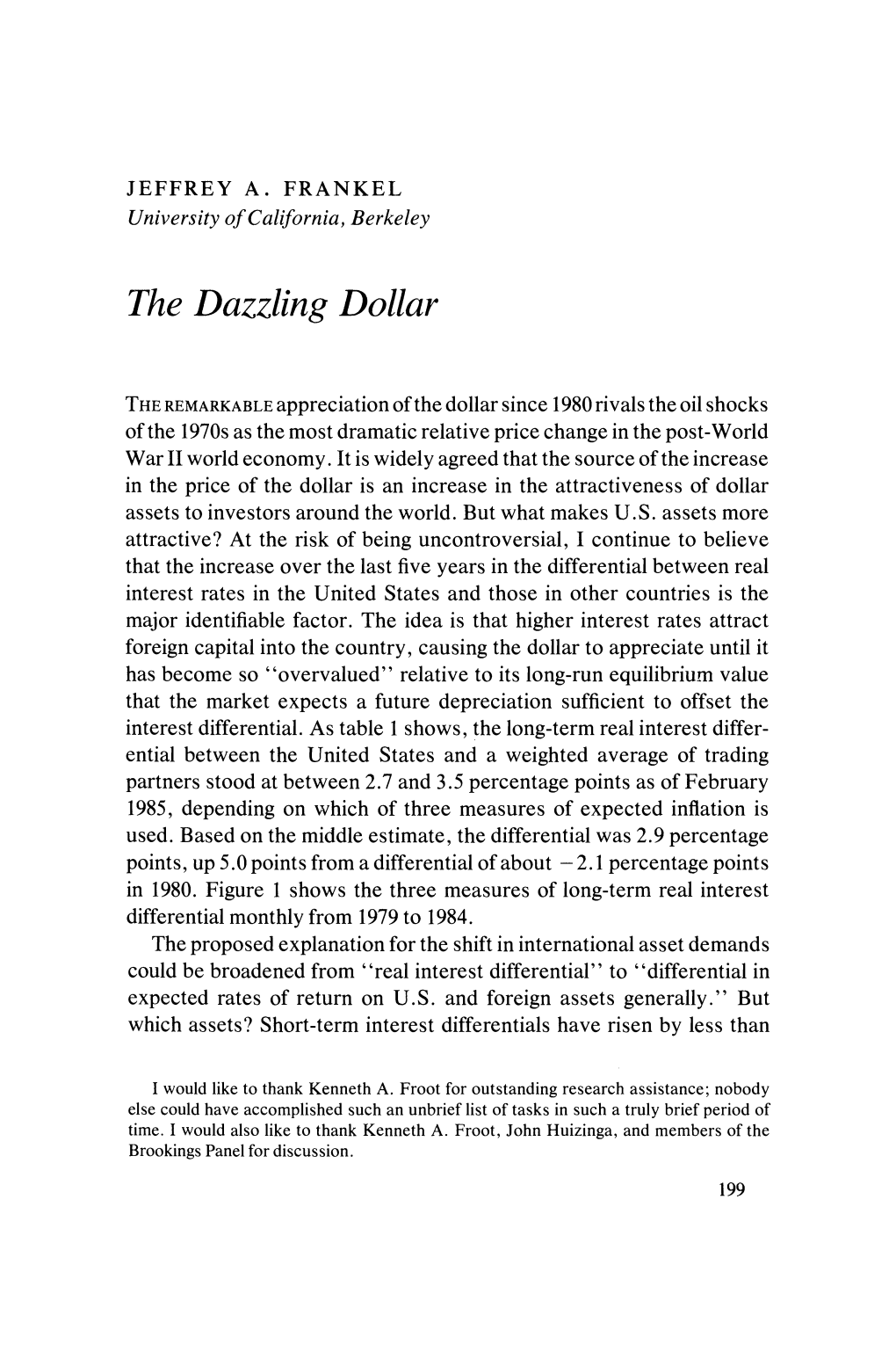 The Dazzling Dollar (Brookings Papers on Economic Activity, 1985