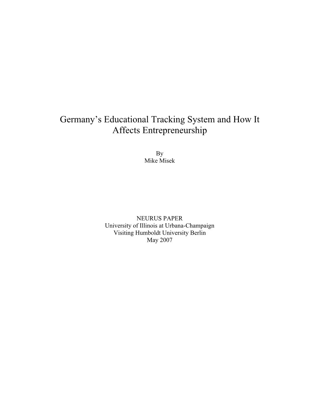 Germany's Educational Tracking System and How It Affects