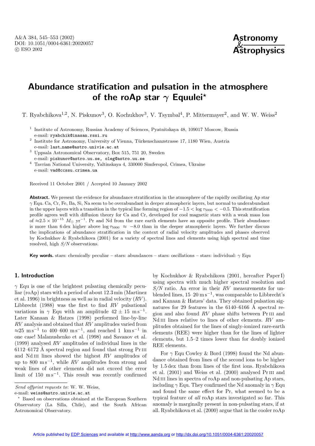 Abundance Stratification and Pulsation in the Atmosphere of the Roap Star $\Boldmath\Gamma$ Equulei