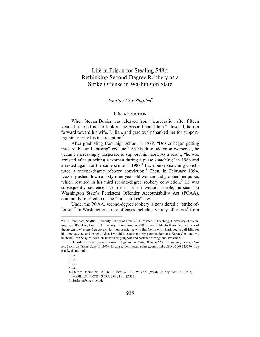 Rethinking Second-Degree Robbery As a Strike Offense in Washington State